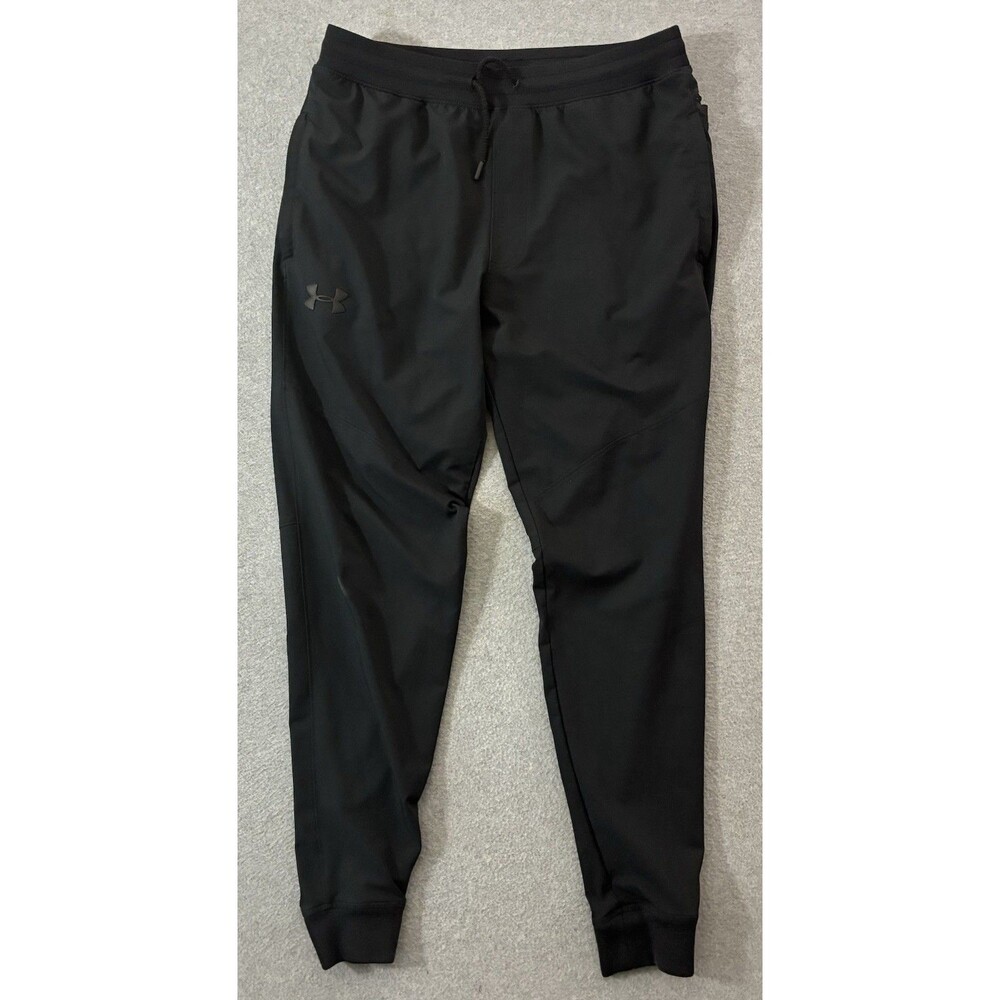Under Armour Men’s Large Black Fitted Jogger Pants Tapered Athletic Zip Pockets